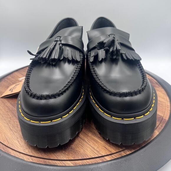 DR DOC MARTENS Adrian Quad Black Leather Platform Loafers Womens 12 Mens 11 NWT - Picture 2 of 8